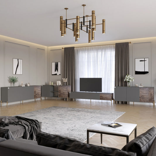 Комплект модульный для гостиной LION Грей 4 элемента с золотыми металлическими ножками Антрацит/Дерево (LION-042848)