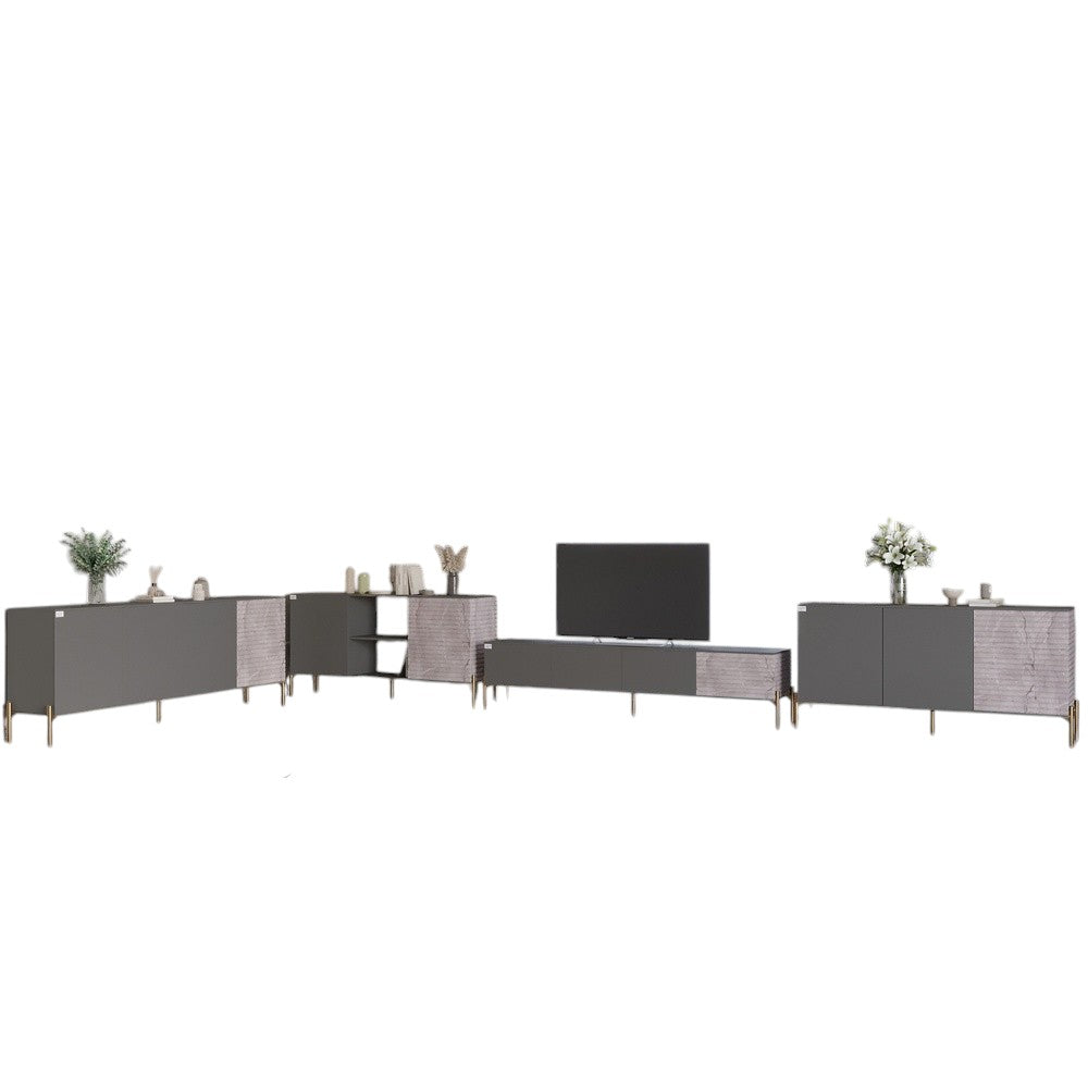 Комплект модульный для гостиной LION Грей 4 элемента с золотыми металлическими ножками Антрацит/Камень (LION-042907)