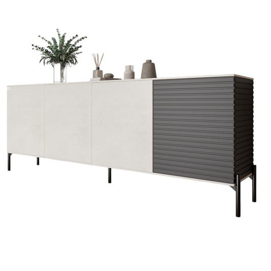 Комод в гостиную на черных металлических ножках LION Грей 204x38x76,5 см Бетон Style/Асфальт (LION-042467)