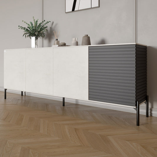 Комод в гостиную на черных металлических ножках LION Грей 204x38x76,5 см Бетон Style/Асфальт (LION-042467)