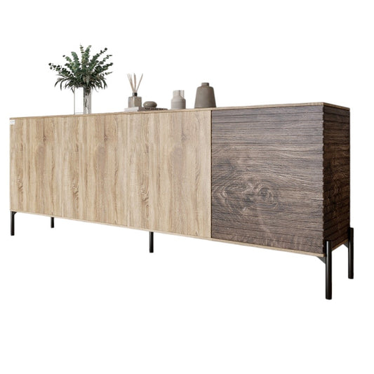 Комод в гостиную на черных металлических ножках LION Грей 204x38x76,5 см Дуб сонома/Дерево (LION-042507)