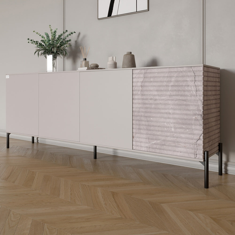 Комод в гостиную на черных металлических ножках LION Грей 204x38x76,5 см Кашемир/Камень (LION-042617)