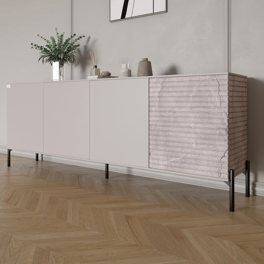 Комод в гостиную на черных металлических ножках LION Грей 204x38x76,5 см Кашемир/Камень (LION-042617)