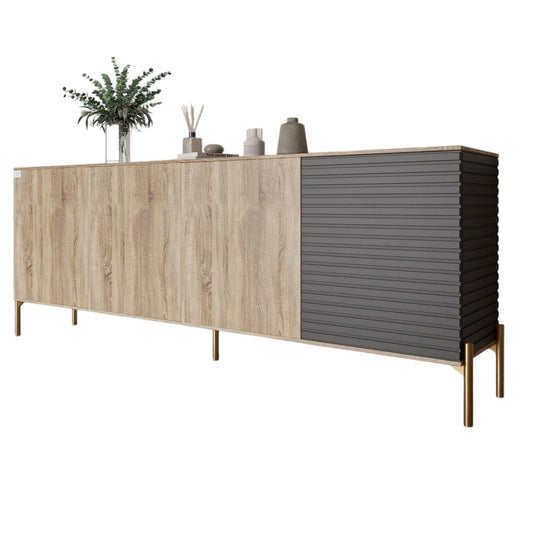 Комод на золотых металлических ножках LION Грей 204x38x76,5 см Дуб сонома трюфель/Асфальт (LION-042667)