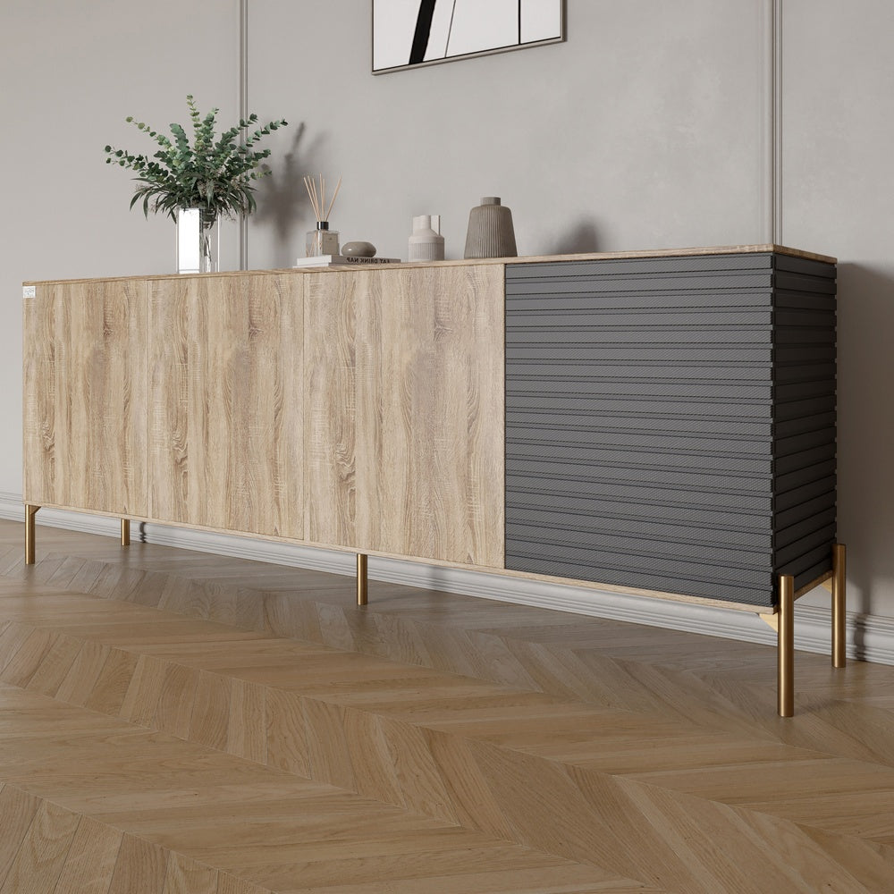 Комод на золотых металлических ножках LION Грей 204x38x76,5 см Дуб сонома трюфель/Асфальт (LION-042667)