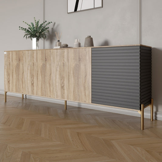 Комод на золотых металлических ножках LION Грей 204x38x76,5 см Дуб сонома трюфель/Асфальт (LION-042667)