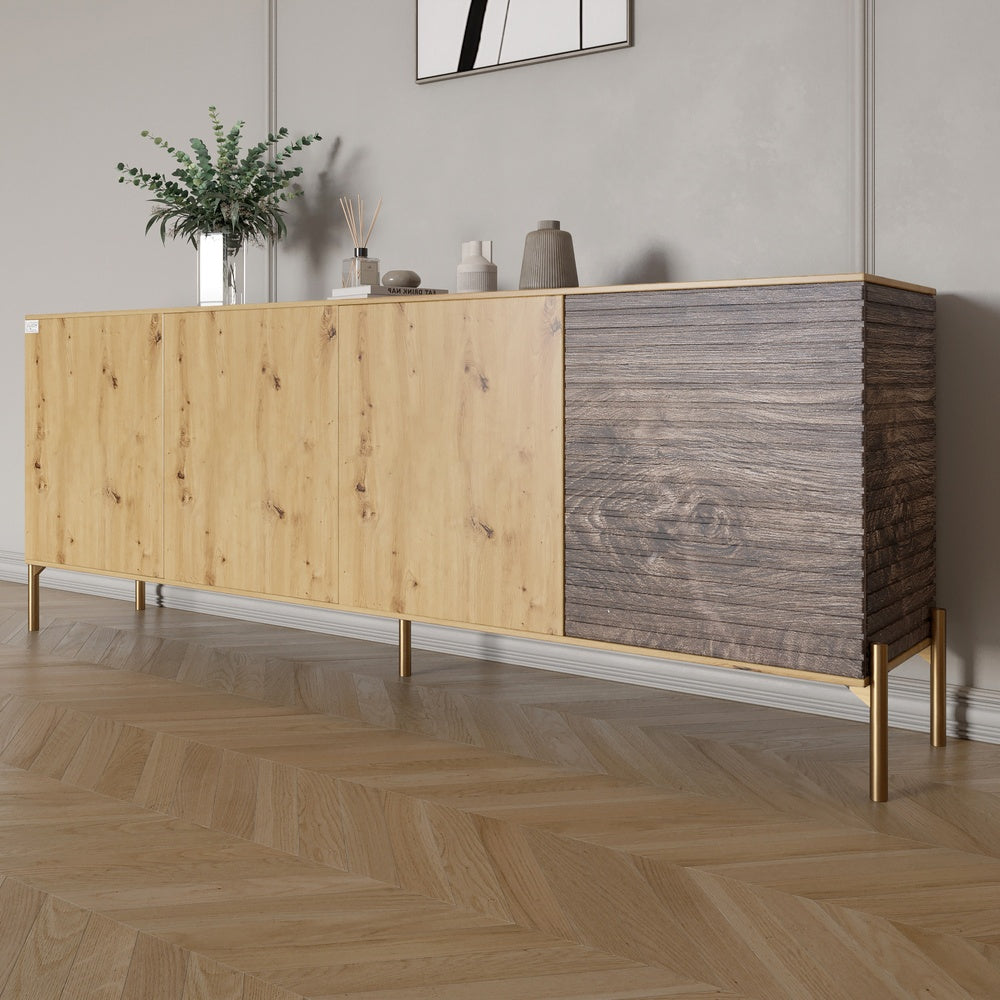 Комод на золотых металлических ножках LION Грей 204x38x76,5 см Дуб Артизан/Дерево (LION-042657)