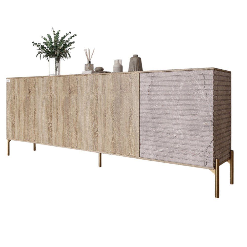 Комод на золотых металлических ножках LION Грей 204x38x76,5 см Дуб сонома трюфель/Камень (LION-042688)