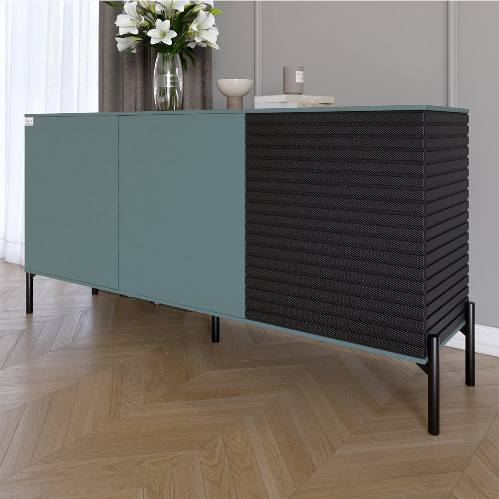 Комод закрыт в гостиную на черных металлических ножках LION Грей Гранит серый/Асфальт 1540x380x765 (LION-041561)