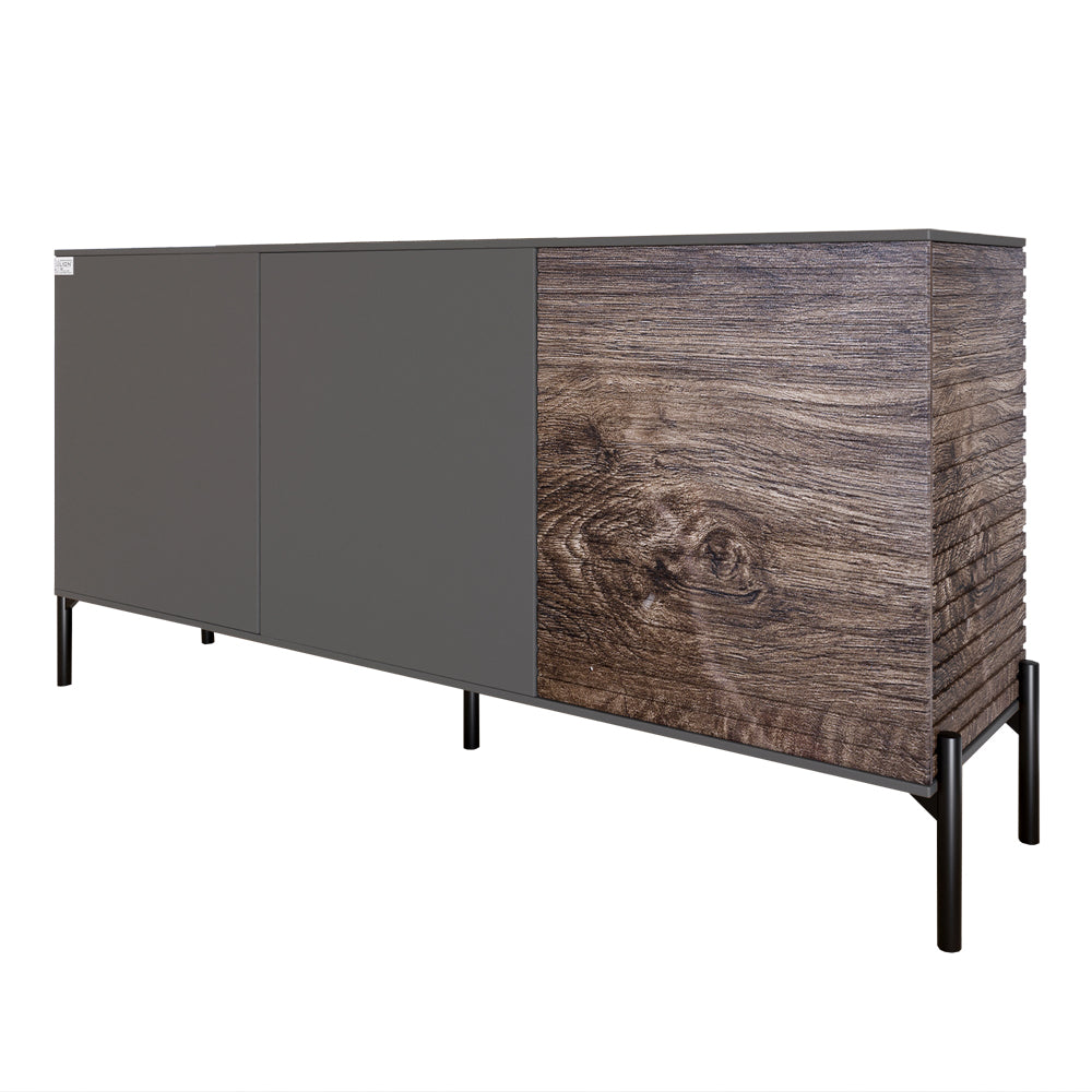 Комод закрыт в гостиную на черных металлических ножках LION Грей 154x38x76,5 см Антрацит/Дерево (LION-041773)