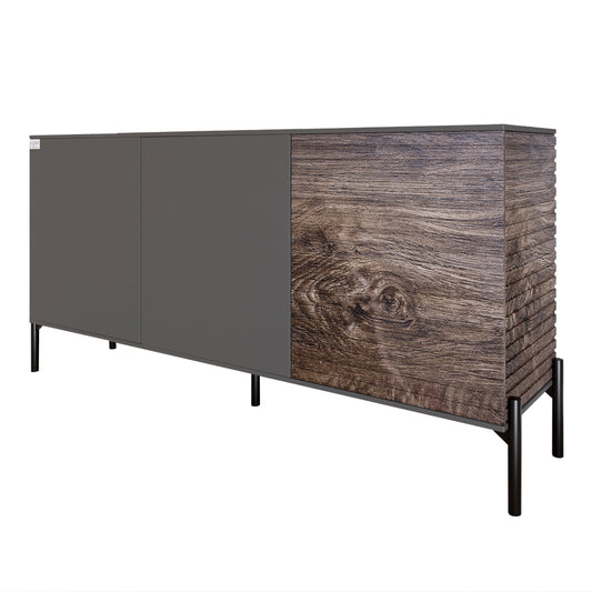 Комод закрыт в гостиную на черных металлических ножках LION Грей 154x38x76,5 см Антрацит/Дерево (LION-041773)