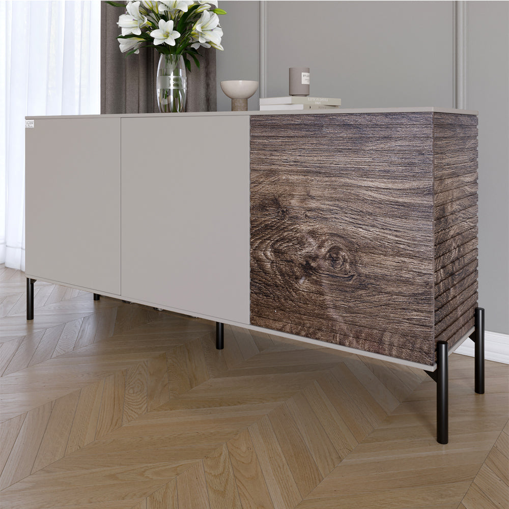 Комод закрыт в гостиную на черных металлических ножках LION Грей 154x38x76,5 см Кашемир/Дерево (LION-041783)