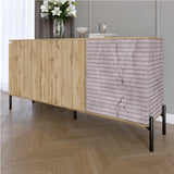 Комод закрыт в гостиную на черных металлических ножках LION Грей 154x38x76,5 см Дуб Аппалачи/Камень (LION-041793)