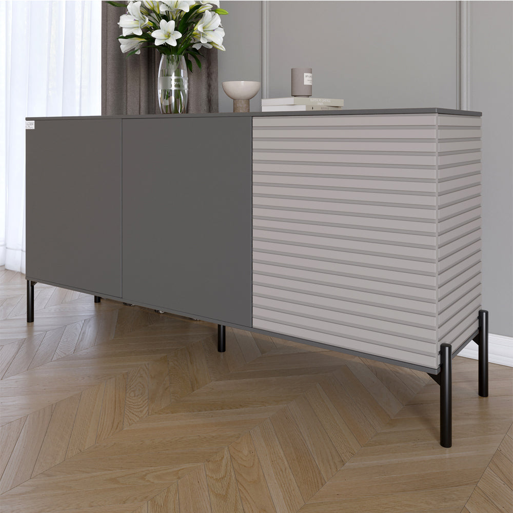 Комод закрыт в гостиную на черных металлических ножках LION Грей 154x38x76,5 см Антрацит/Кашемир (LION-041803)