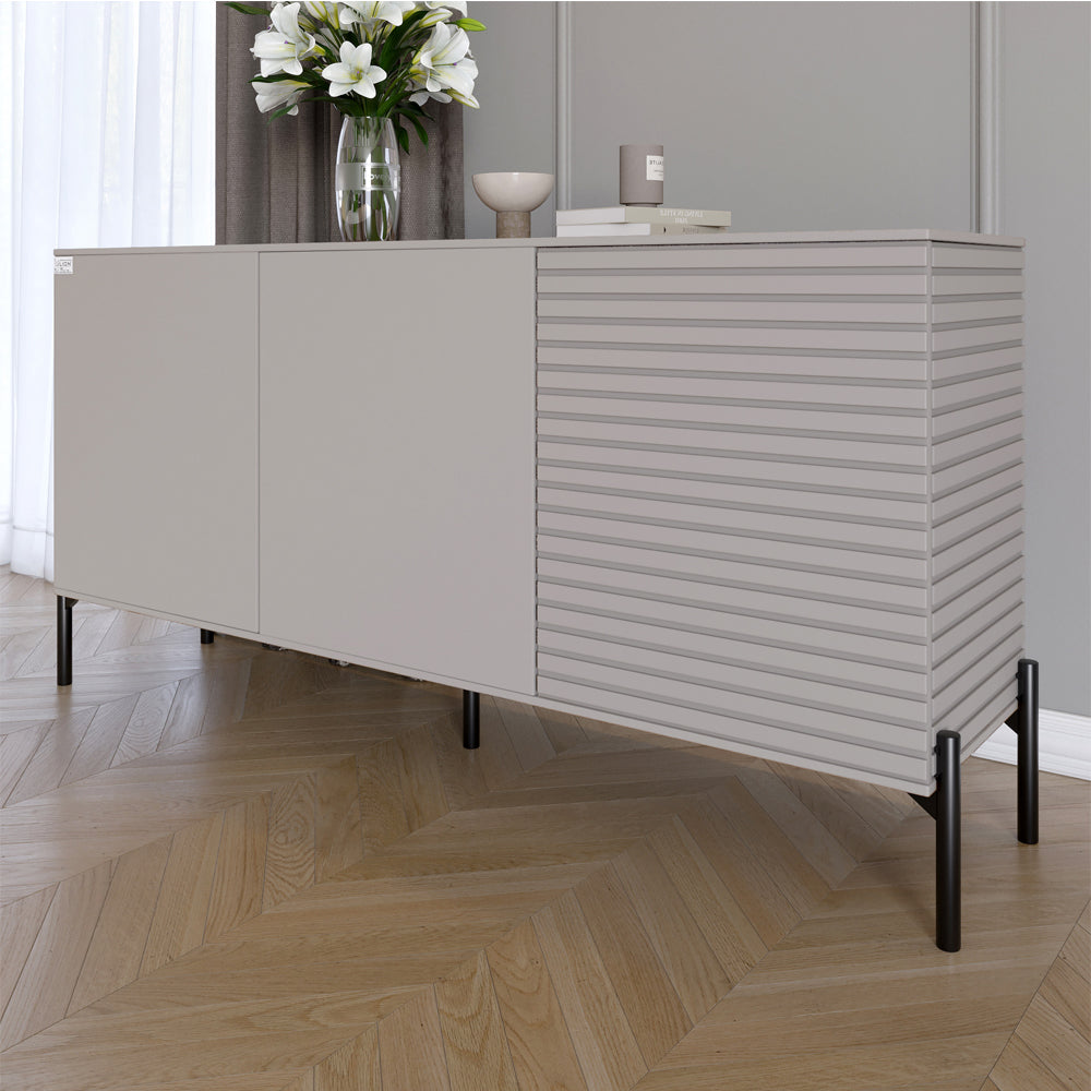 Комод закрыт в гостиную на черных металлических ножках LION Грей 154x38x76,5 см Кашемир/Кашемир (LION-041813)