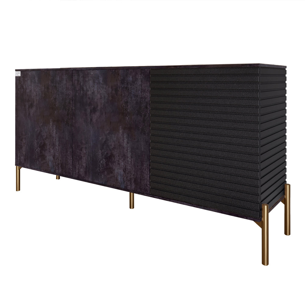 Комод закрыт в гостиную на золотых металлических ножках LION Грей 154x38x76,5 см Бетон темный/Асфальт (LION-041820)