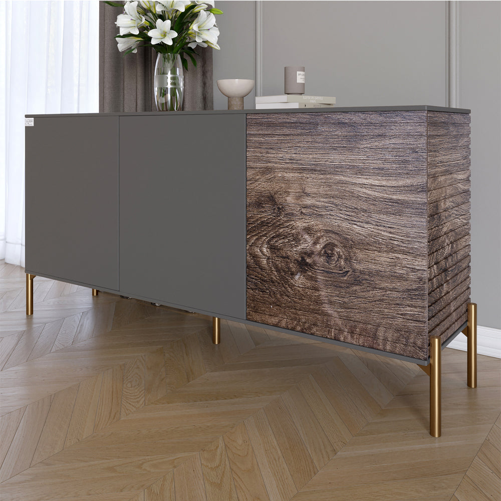 Комод закрыт в гостиную на золотых металлических ножках LION Грей 154x38x76,5 см Антрацит/Дерево (LION-041833)