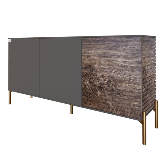 Комод закрыт в гостиную на золотых металлических ножках LION Грей 154x38x76,5 см Антрацит/Дерево (LION-041833)