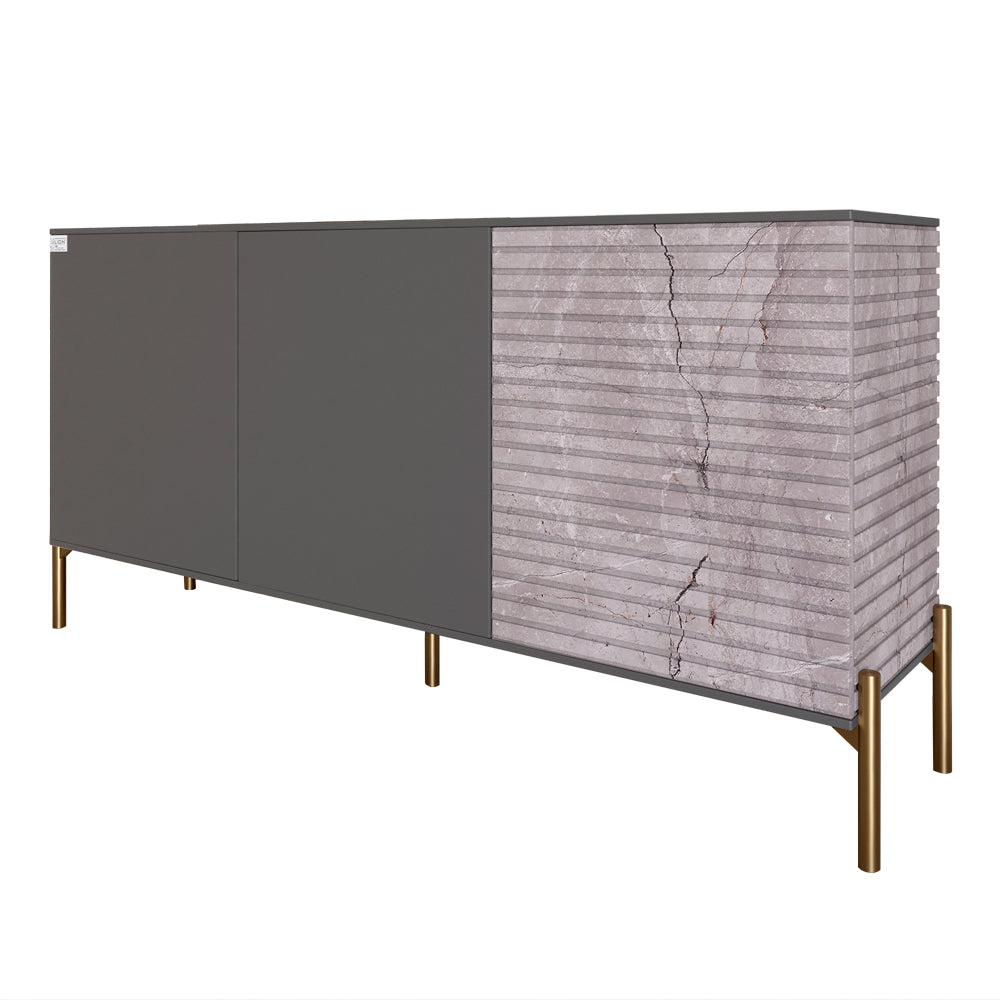 Комод закрытый в гостиную на золотых металлических ножках LION Грей 154x38x76,5 см Антрацит/Камень (LION-041848)
