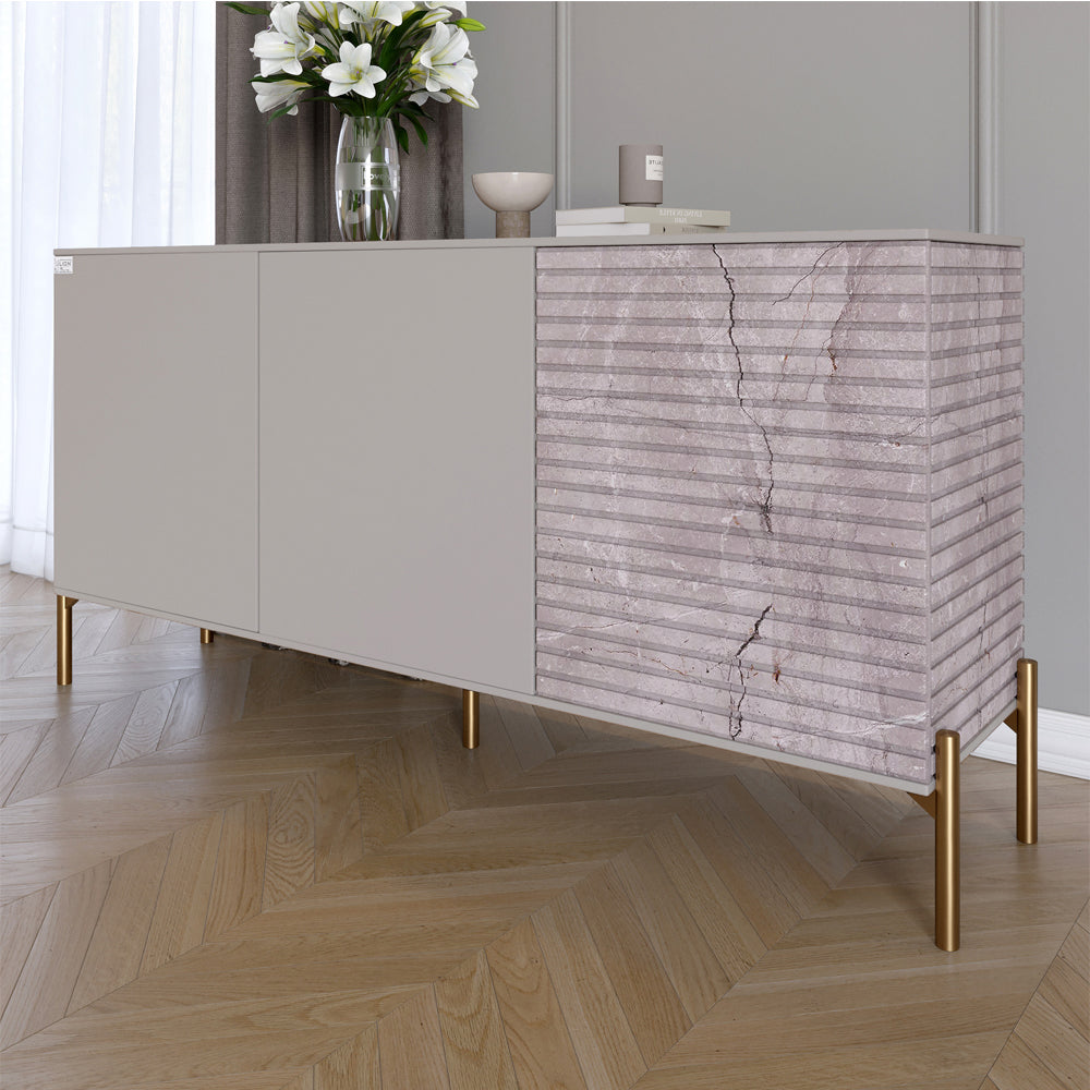 Комод закрытый в гостиную на золотых металлических ножках LION Грей 154x38x76,5 см Кашемир/Камень (LION-041858)