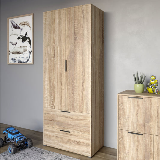 Шкаф распашный двухдверный LION Краш с 2 ящиками Дуб сонома трюфель (LION-044012)