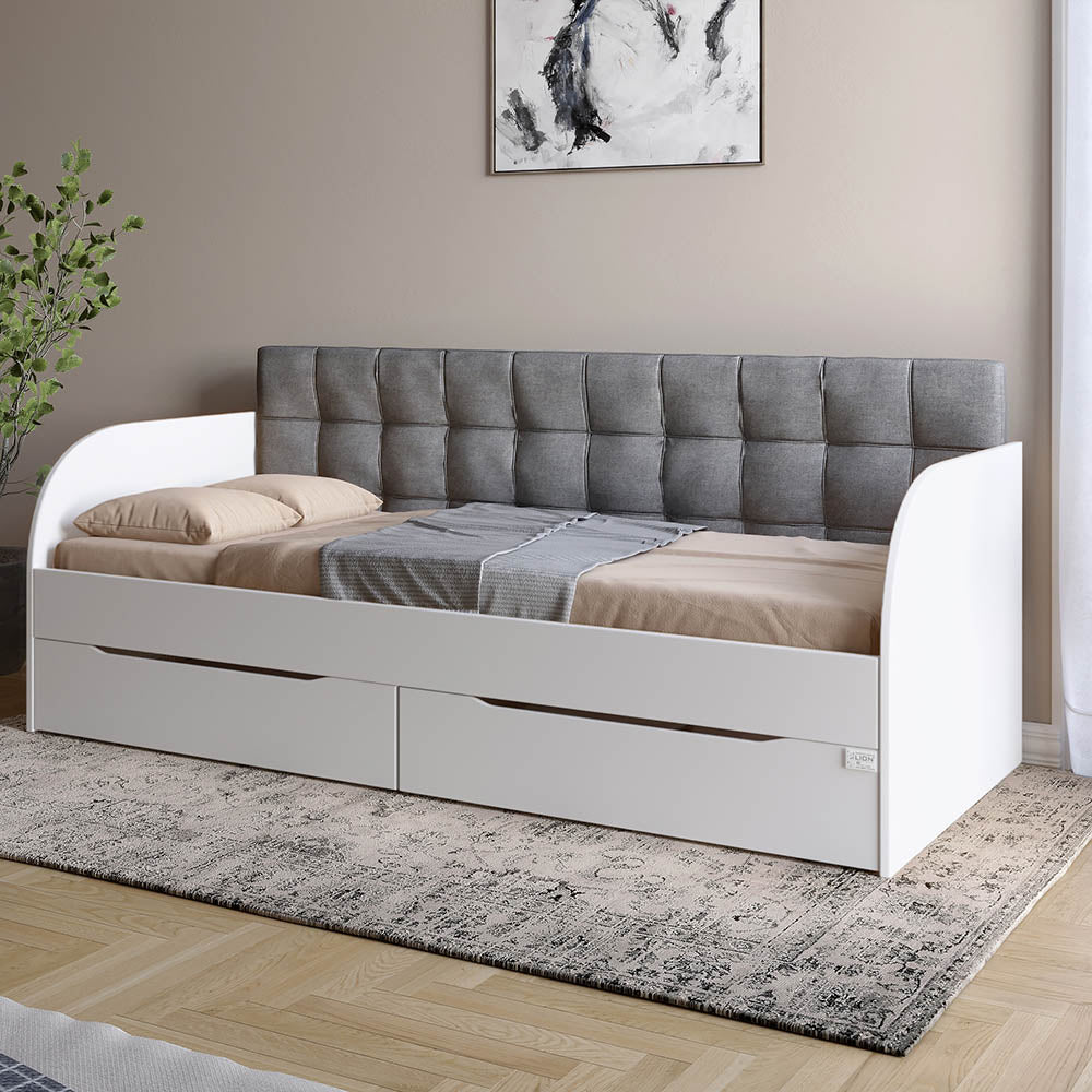 Детская полуторная кровать LION Л-7 с ящиками и ламелями Лили-95 120x200 см Нимфея Альба (белый) (LION-044251)