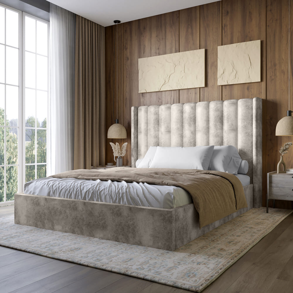 Двуспальная кровать LION Нино 160x200 см SILK 102 Айвори (LION-045037)