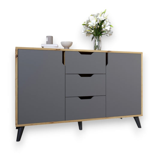Комод в гостиную с черными ножками М-ЗОН Борн 1200 Дуб артизан/Антрацит (MZN-031088)