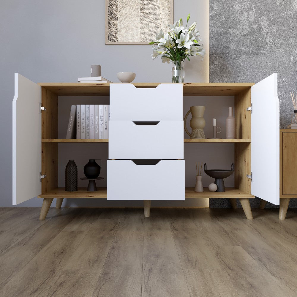 Комод в гостиную с черными ножками М-ЗОН Борн 1200 Дуб артизан/Антрацит (MZN-031088)