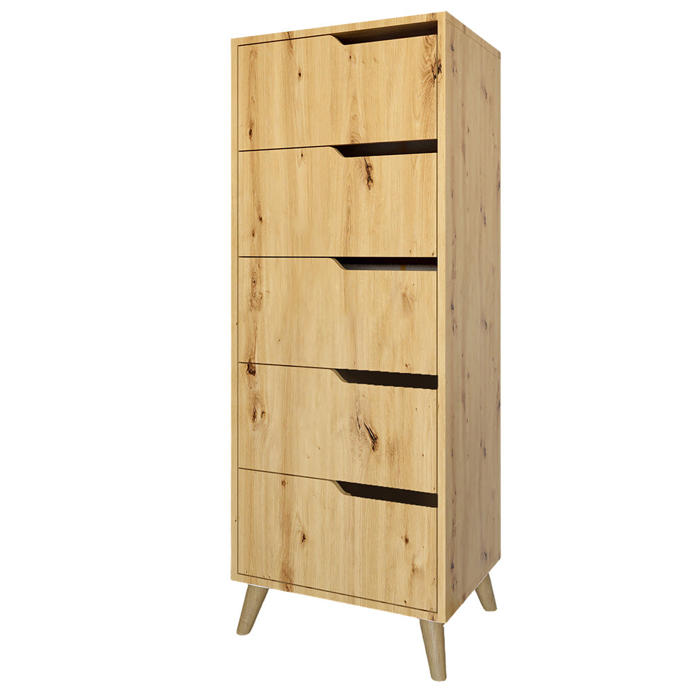 Комод высокий с ножками в цвете Орех светлый 5 ящиков М-ЗОН Борн 500 Дуб Артизан (MZN-031108)