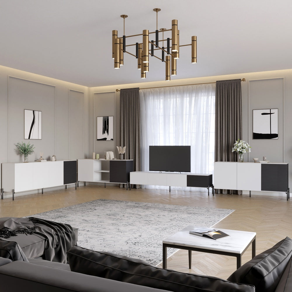 Комплект модульный для гостиной LION Грей 4 элемента с черными металлическими ножками Нимфея Альба (белый)/Асфальт (LION-042709)