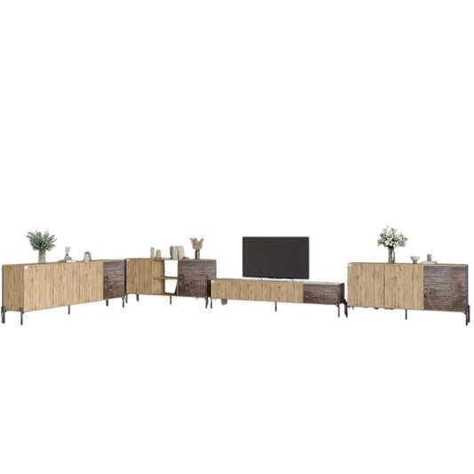 Комплект модульный для гостиной LION Грей 4 элемента с черными металлическими ножками Дуб Аппалачи/Дерево (LION-042728)