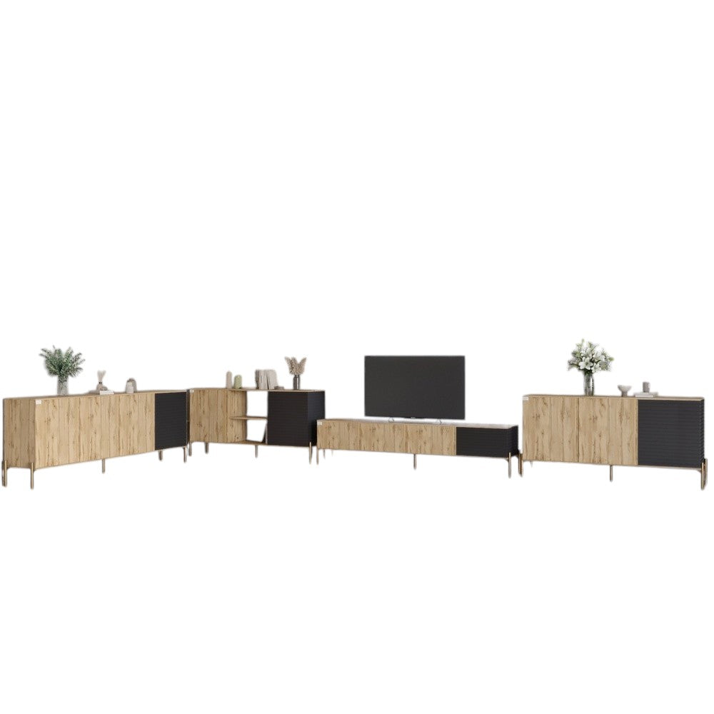 Комплект модульный для гостиной LION Грей 4 элемента с золотыми металлическими ножками Дуб Аппалачи/Асфальт (LION-042908)