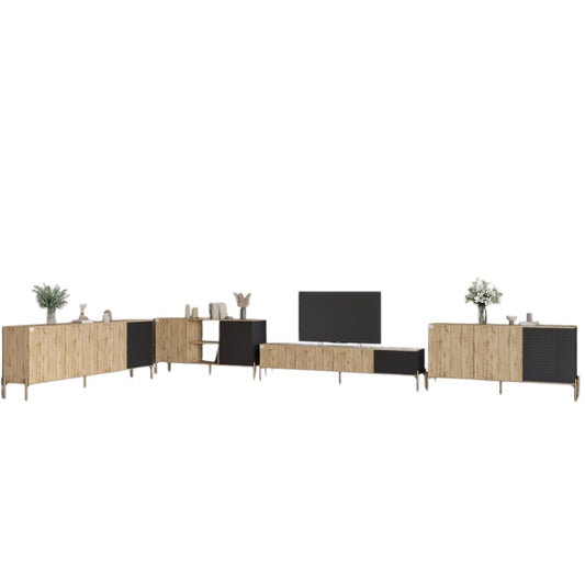 Комплект модульный для гостиной LION Грей 4 элемента с золотыми металлическими ножками Дуб Аппалачи/Асфальт (LION-042908)