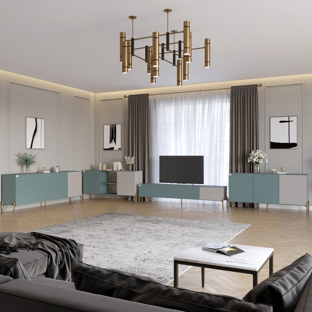 Комплект модульный для гостиной LION Грей 4 элемента с золотыми металлическими ножками Гранит серый/Кашемир (LION-042859)