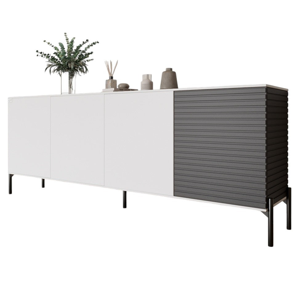 Комод в гостиную на черных металлических ножках LION Грей 204x38x76,5 см Нимфея Альба (белый)/Асфальт (LION-042468)