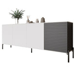 Комод в гостиную на черных металлических ножках LION Грей 204x38x76,5 см Нимфея Альба (белый)/Асфальт (LION-042468)