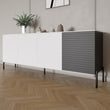 Комод в гостиную на черных металлических ножках LION Грей 204x38x76,5 см Нимфея Альба (белый)/Асфальт (LION-042468)