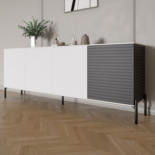 Комод в гостиную на черных металлических ножках LION Грей 204x38x76,5 см Нимфея Альба (белый)/Асфальт (LION-042468)