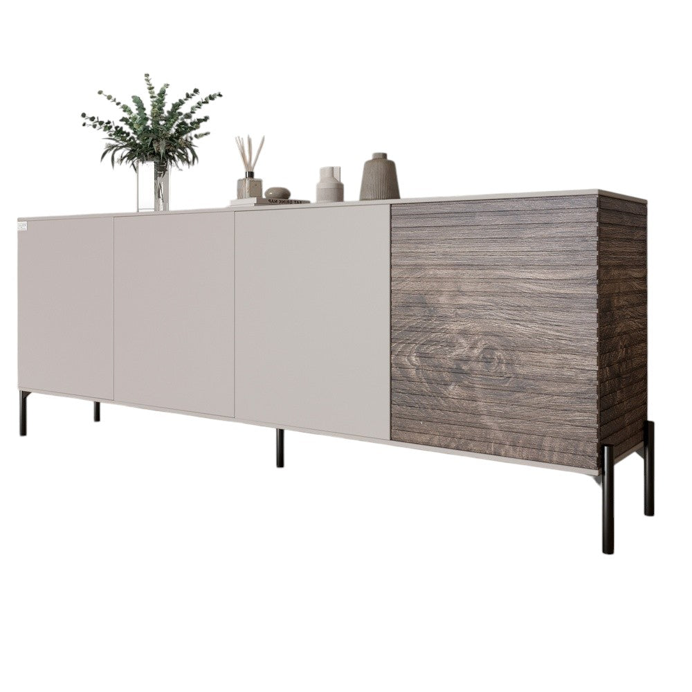 Комод в гостиную на черных металлических ножках LION Грей 204x38x76,5 см Кашемир/Дерево (LION-042508)