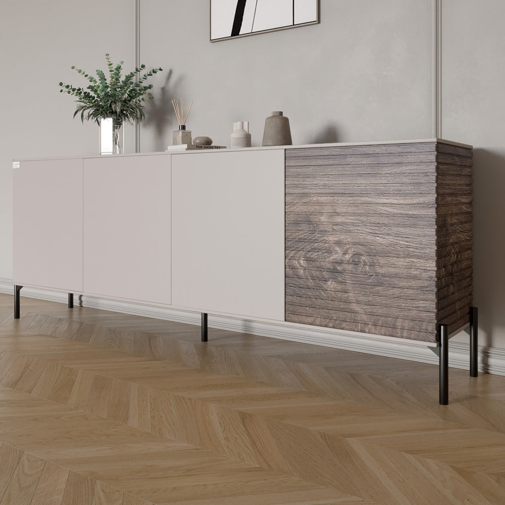 Комод в гостиную на черных металлических ножках LION Грей 204x38x76,5 см Кашемир/Дерево (LION-042508)