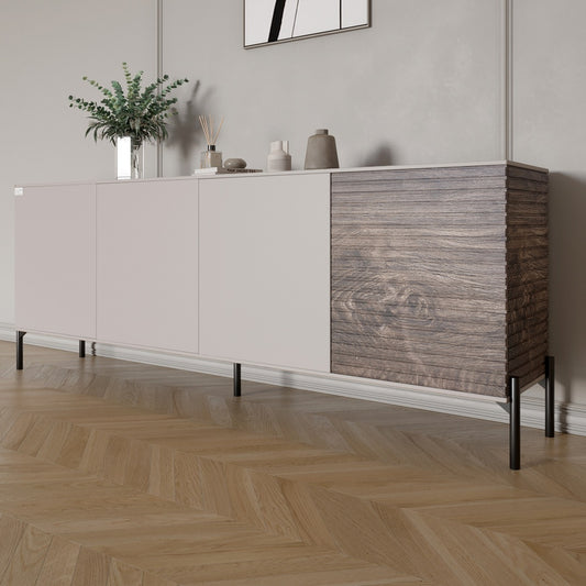 Комод в гостиную на черных металлических ножках LION Грей 204x38x76,5 см Кашемир/Дерево (LION-042508)