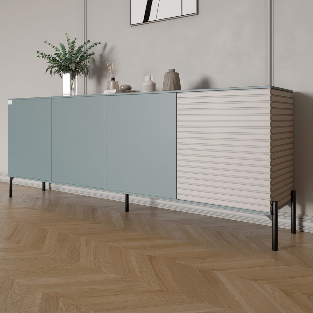 Комод в гостиную на черных металлических ножках LION Грей 204x38x76,5 см Гранит серый/Кашемир (LION-042628)