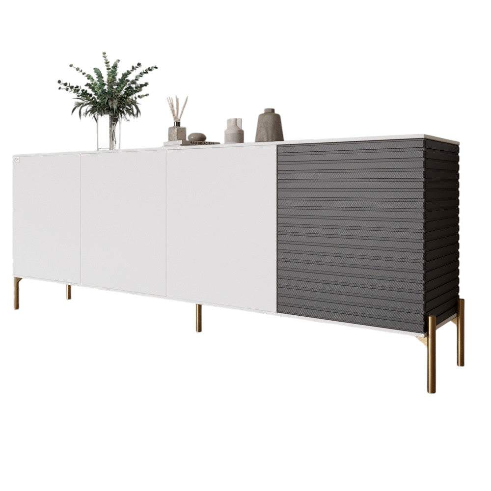 Комод на золотых металлических ножках LION Грей 204x38x76,5 см Нимфея Альба (белый)/Асфальт (LION-042668)