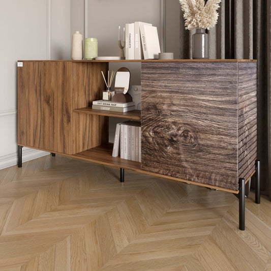 Комод открытый на черных металлических ножках LION Грей Дуб Ливорно/Дерево (LION-042763)