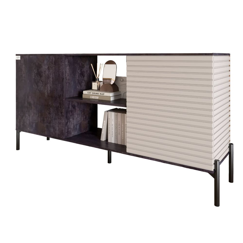 Комод открытый на черных металлических ножках LION Грей Бетон темный/Кашемир (LION-042864)