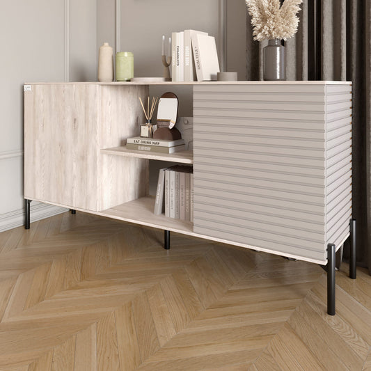 Комод открытый на черных металлических ножках LION Грей Самоа дымчатый/Кашемир (LION-042874)