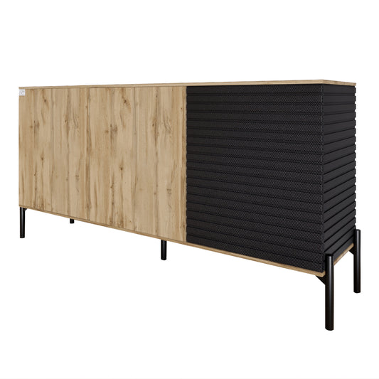 Комод закрыт в гостиную на черных металлических ножках LION Грей Дуб Аппалачи/Асфальт 1540x380x765 (LION-041562)