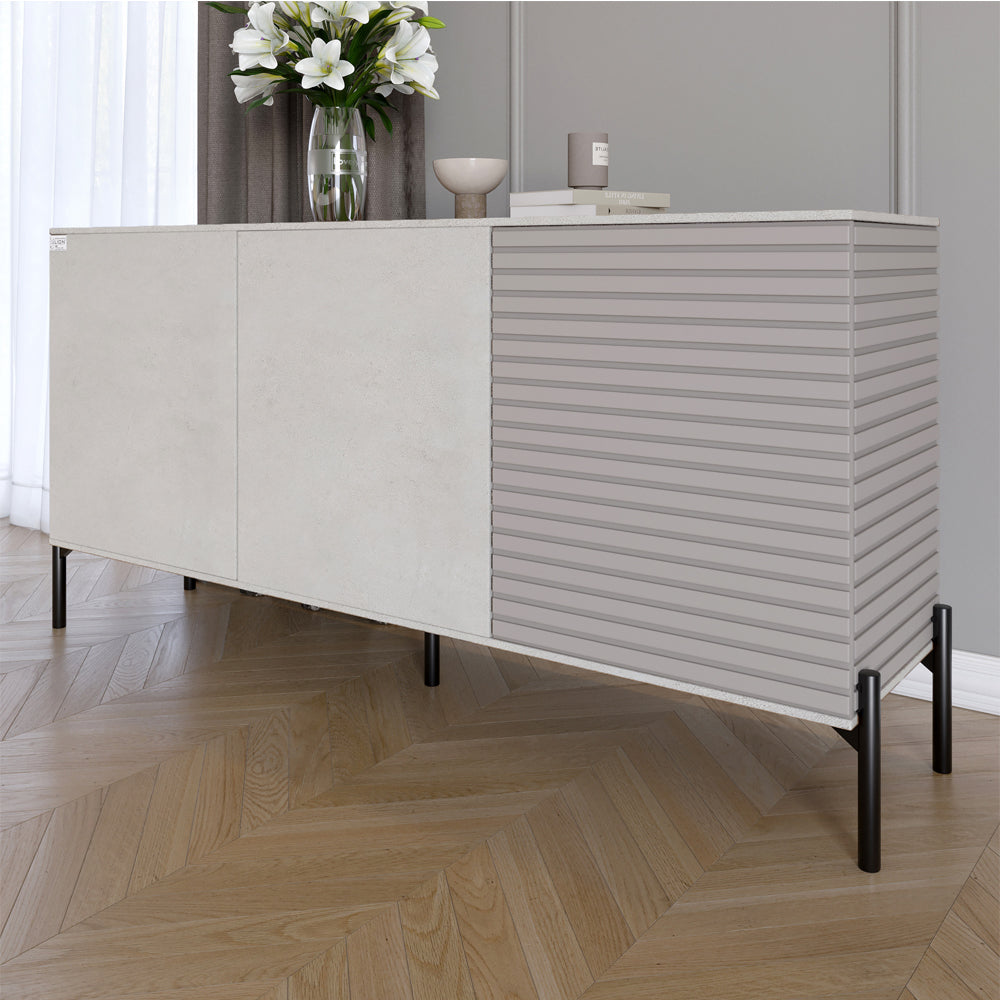 Комод закрыт в гостиную на черных металлических ножках LION Грей 154x38x76,5 см Бетон Style/Кашемир (LION-041804)