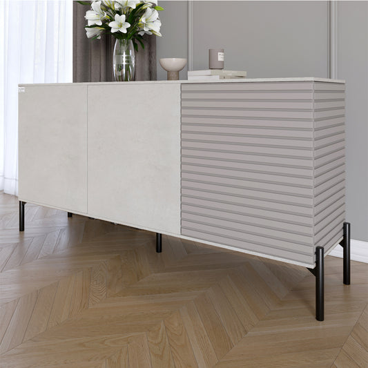 Комод закрыт в гостиную на черных металлических ножках LION Грей 154x38x76,5 см Бетон Style/Кашемир (LION-041804)
